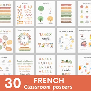 Affiches de classe de français (30 affiches), décoration de classe de français, affiches éducatives en français, thème bohème, affiches éducatives en français
