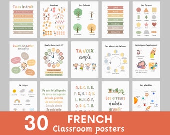 Affiches de classe de français (30 affiches), décoration de classe de français, affiches éducatives en français, thème bohème, affiches éducatives en français