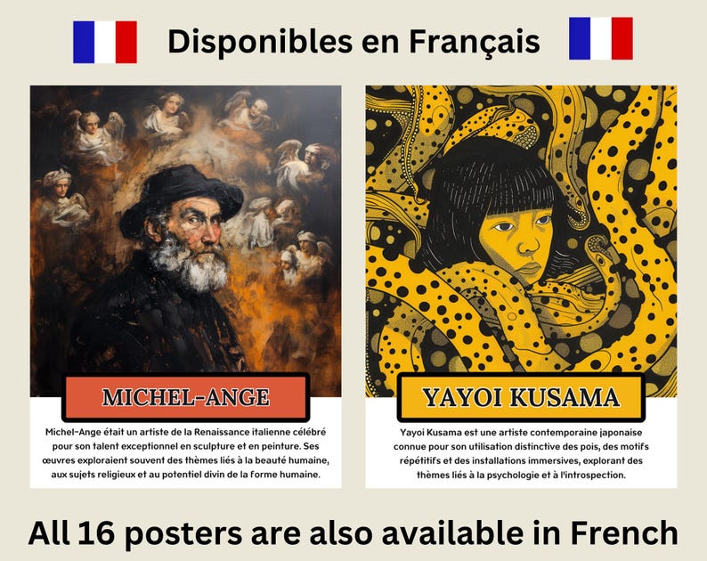 Famous artists (set of 16), art history, art classroom decor, art school hallway, printable posters image 6