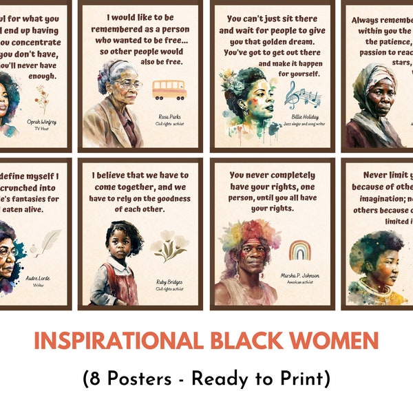 Inspirational Black Women in History Posters, Influential black Women Inspirational quotes, Classroom Decor, School Hallway Decor