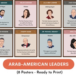 Arab American leaders posters(set of 8), Arab American pioneers, Arab American Heritage Month, NAAHM, Famous Arab Americans, Classroom Decor