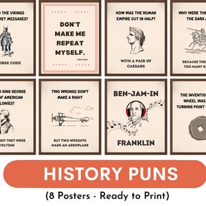 Fun History Jokes Posters, History Puns, History classroom decor, History Posters, High school history posters