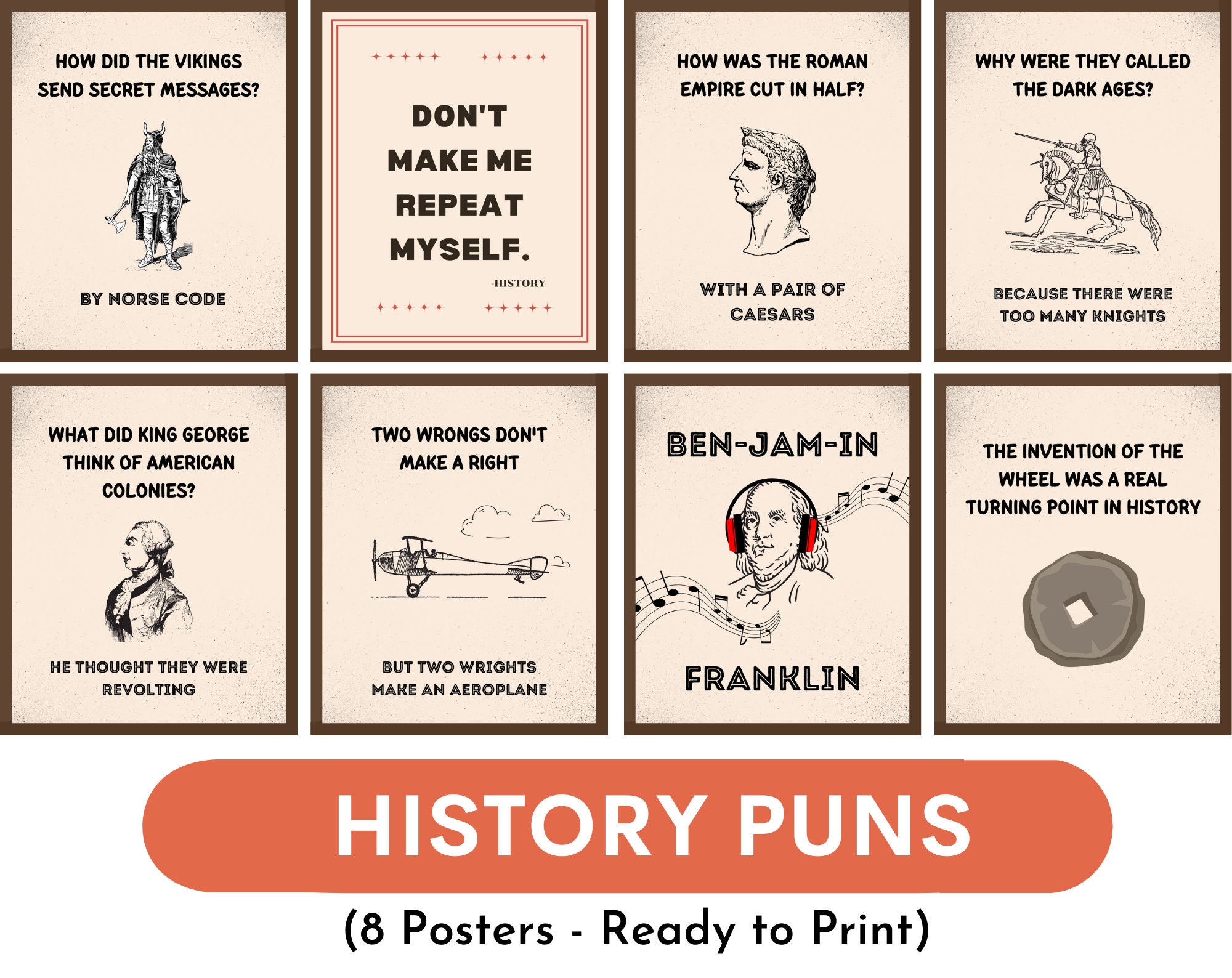 Fun History Jokes Posters, History Puns, History Classroom Decor ...
