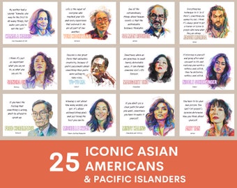 Carteles famosos de asiáticos americanos e isleños del Pacífico (juego de 25), Mes de la herencia asiáticoamericana, AAPI, citas inspiradoras