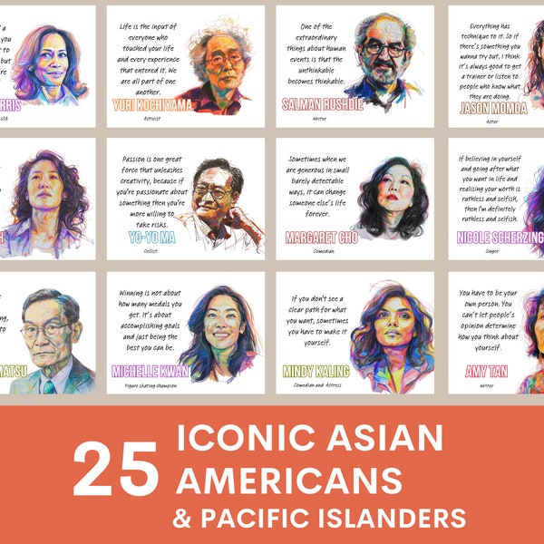 Famous Asian American and Pacific Islanders posters (Set of 25), Asian American Heritage Month, AAPI, Inspirational Quotes