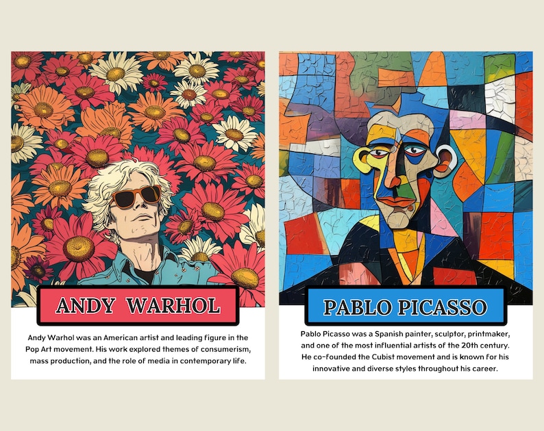 Famous artists (set of 16), art history, art classroom decor, art school hallway, printable posters image 4