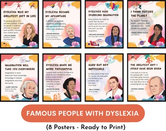 Famous people with Dyslexia posters (set of 8),  Inspirational quotes on Dyslexia, Classroom Decor, bulletin board