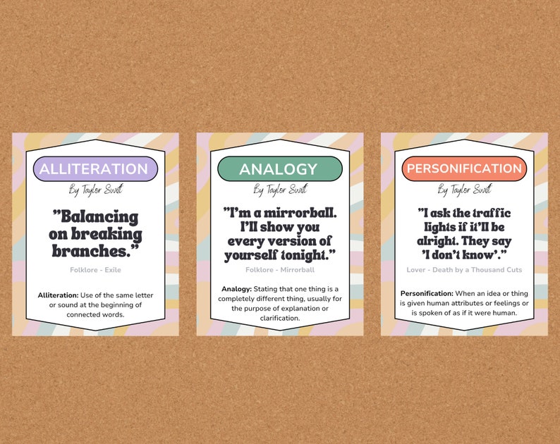 Taylor Swift Literary Devices Posters (set of 10), English Classroom ...