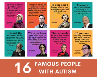 Famous People with Autism Posters (set of 16), Autism Awareness, Famous Autistic People, Inspirational Autism Quotes, Class office Decor