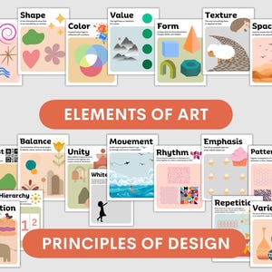 Elements of art and principles of design posters bundle, art classroom decor, art teacher gift, visual arts