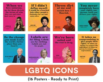 Famous LGBTQ icons (set of 16 posters), famous LGBTQ leaders, Pride month posters, Classroom Decor, bulletin board