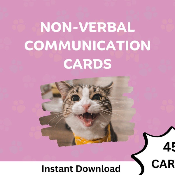 Nonverbal Communication Cards - Cat edition (45 Cards), communication assistance tools for Autism, Aphasia, Mutism