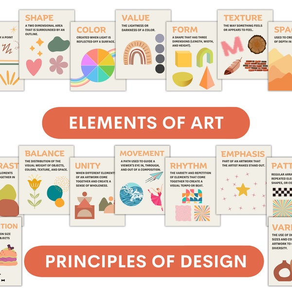 Elements of art and principles of design posters bundle, art classroom decor, art teacher