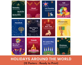 Holidays around the world posters, winter holidays posters, festivals and celebrations, holiday season decor, classroom decor, diversity