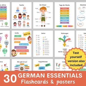 German flashcards and posters, German language learning, German classroom posters, German essentials