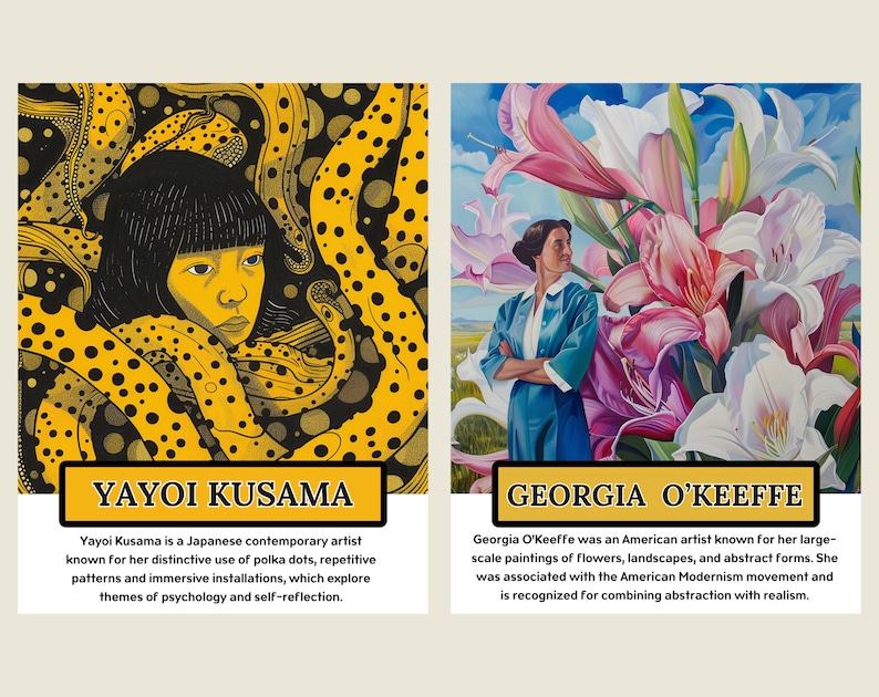 Famous artists (set of 16), art history, art classroom decor, art school hallway, printable posters image 3