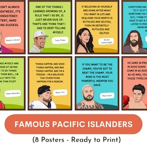 Famous Pacific Islanders posters-Rainbow(Set of 8), Asian American Pacific Islanders Heritage Month, AAPI, Inspirational Quotes, Class Decor