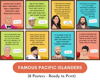 Famous Pacific Islanders posters-Rainbow(Set of 8), Asian American Pacific Islanders Heritage Month, AAPI, Inspirational Quotes, Class Decor