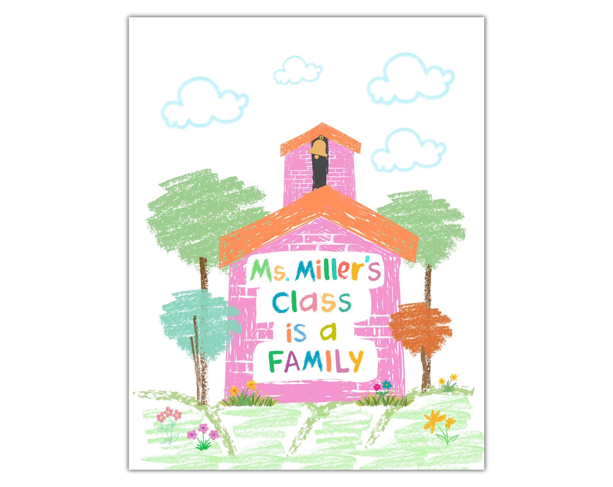 Custom Class is family poster, with teacher's name, printable, classroom decor, instant download