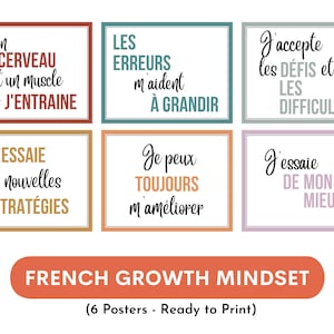 French Growth Mindset posters, French classroom decor, montessori classroom posters, affiche salle de classe francais, bulletin board