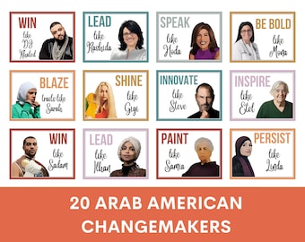 Famous Arab Americans posters (set of 20), Arab American changemakers, Arab American Heritage Month, NAAHM, Quotes, Classroom Decor