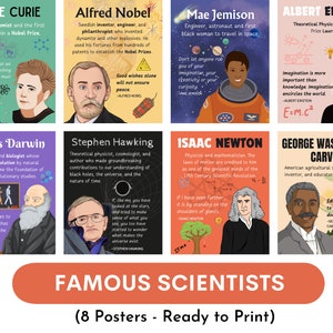 Famous scientists (set of 8) Posters, Science Classroom decor, middle school, High school, science teacher gift
