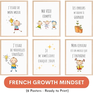 French Growth Mindset posters, French classroom decor, montessori classroom posters, affiches éducatives en francais