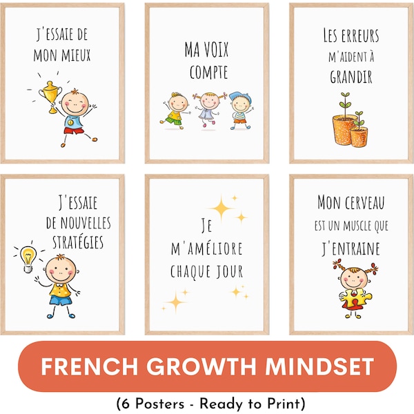 French Growth Mindset posters, French classroom decor, montessori classroom posters, affiches éducatives en francais