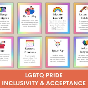LGBTQ+ PRIDE-inclusiviteit en acceptatie (set van 8 posters), Pride-maandposters, klasdecor, prikbord, kantoorinrichting