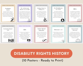 Disability rights milestones history posters, disability awareness, inclusion, accessibility, disability pride, classroom office decor