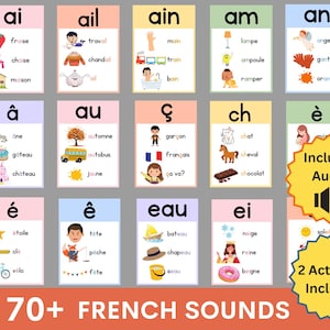 フランス語の音のフォニックス フラッシュカード、フランス語教室 (70 枚以上のフラッシュカード)、フランス語の音声学