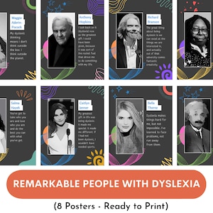 Famous People with Dyslexia set of 8 posters, dyslexia awareness month, remarkable people with dyslexia, classroom decor