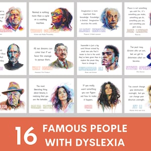 Famous People with Dyslexia posters (set of 16), dyslexia awareness month, neurodiversity awareness month
