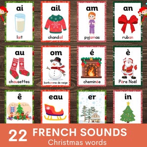 French sounds phonics flashcards, French Christmas words, Christmas theme, French Classroom (22 flashcards), les phonétiques en français