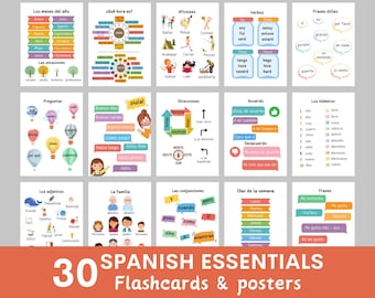 Spanish flashcards and posters, Spanish language learning, Spanish classroom posters, Spanish essentials