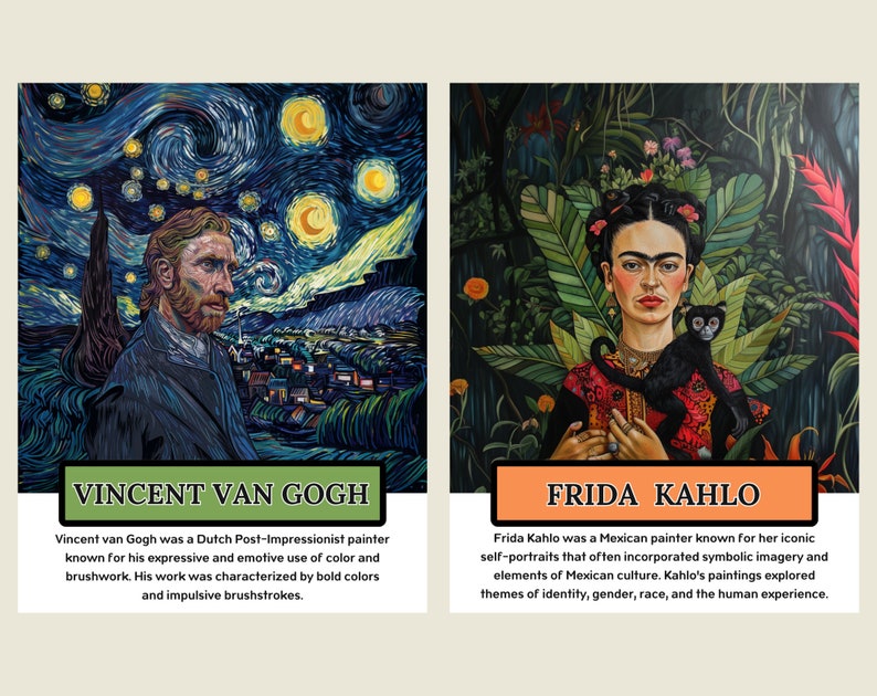 Famous artists (set of 16), art history, art classroom decor, art school hallway, printable posters image 5