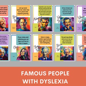 Famous People with Dyslexia posters (set of 10), dyslexia awareness month, neurodiversity awareness month, bright theme