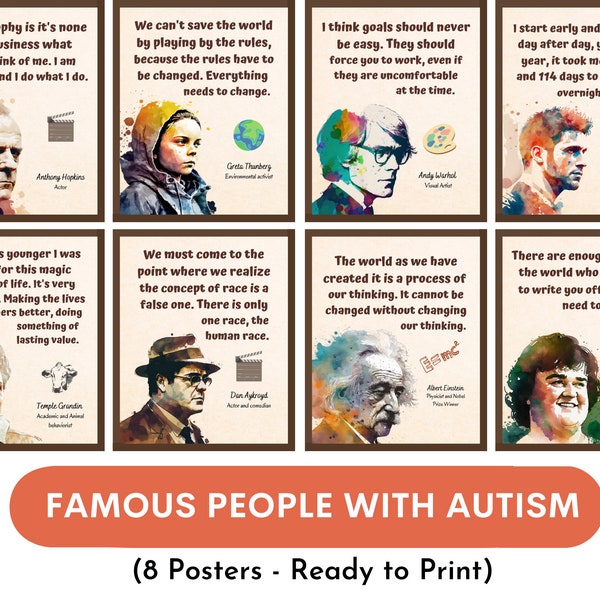 Famous People with Autism Posters, Autism Awareness Month, Remarkable Autistic People, Inspirational Quotes, Classroom Decor