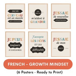 French Growth Mindset posters, French classroom decor bulletin board, light and dark version available
