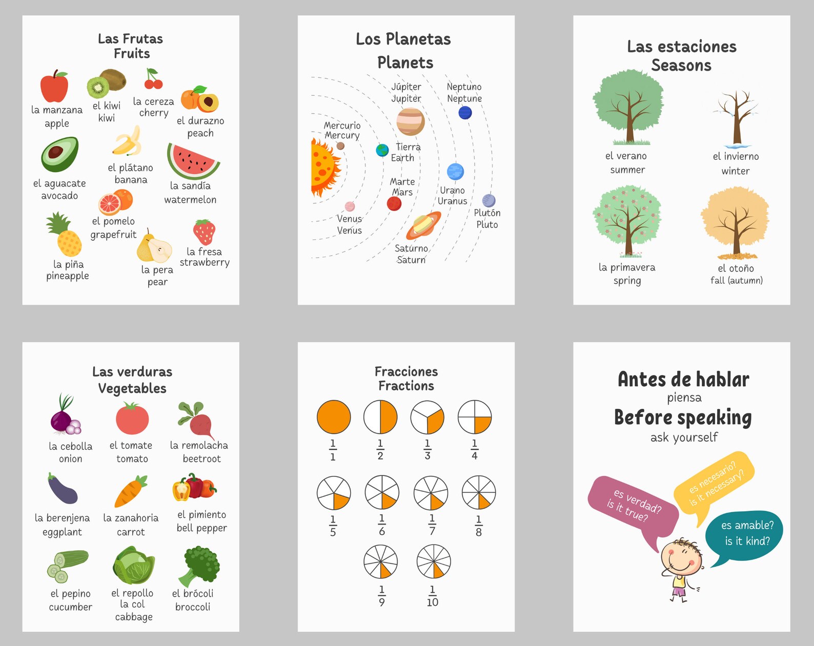Bilingual Spanish-english Educational Posters (set of 30), Spanish ...