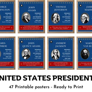 US presidents posters, United States presidents, American presidents, bold theme, bulletin board, classroom decor , office decor