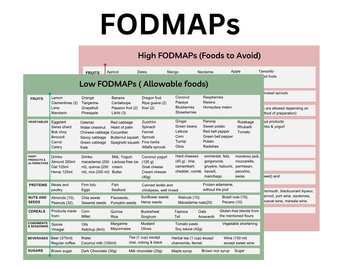 Low FODMAP Diet, List of Low FODMAP Foods, List of High Fodmaps Foods Etsy Australia