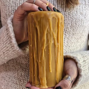 Drippy Beeswax Pillar Candle - Natural Home Decor, Dark Academia Decor, Altar Candles