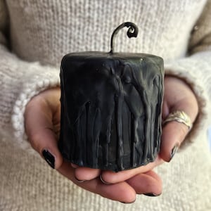 Black Drippy Beeswax Pillar Candle - Elegant and Gothic Home Decor, Dark Academia Decor