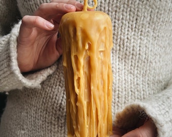 Drippy Beeswax Pillar Candle for your Dark Academia Decor 55-Hour Burn Time Non-Toxic Chemical-Free Natural Honey Scent Hand-Poured