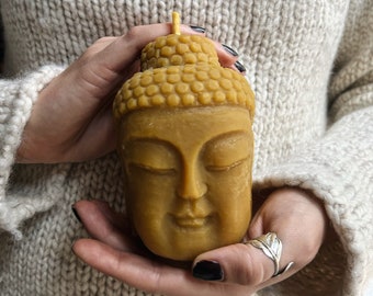 Buddha Head Beeswax Candle | Large Meditation Candle | Spiritual Home Decor | Altar Candle | Yoga Gift | Sculptural Candle | 1 lb Candle
