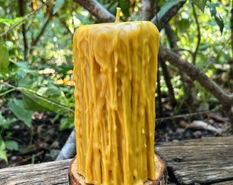 Natural Beeswax Drippy Pillar Candle | Cottagecore Decor | Primitive Candle | Rustic Farmhouse Decor | Handmade Beeswax Candle