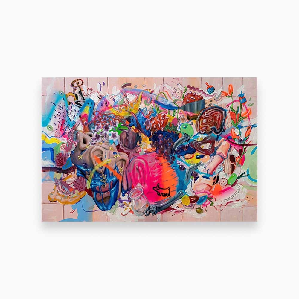 Original Surrealism Large Horizontal Wall Art, Mixed Media Painting on ...