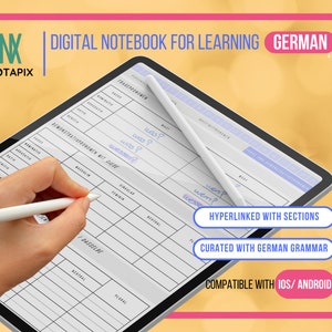 Digital German Notebook - Interactive Language Learning PDF, Journal, Study Guide for Beginners