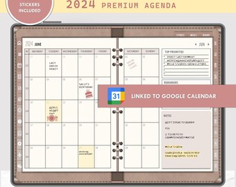 All-in-One Digital Planner 2024 Dated Digital Planner. Linked to Google Calendar; daily, weekly, monthly planner for Goodnotes,Samsung Notes